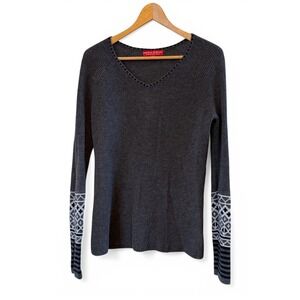 Wms Krimson Klover Merino Wool Blend M V-Neck Sweater Nordic Sleeves Waffle Knit